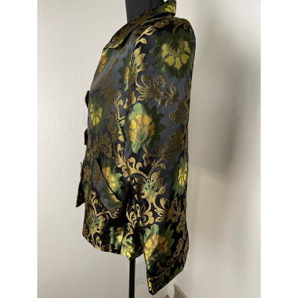 VTG Caroline Rose Women's Gold Floral Silk Abstract Artsy Lux Blazer Black M - Picture 5 of 14